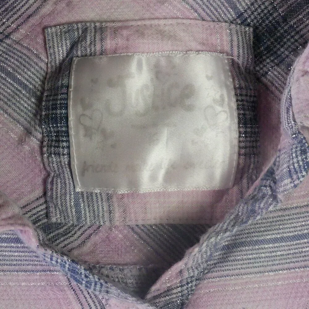 Justice Girls Size 16 Shirt Pink / Gray Plaid Long Sleeve Button Up
